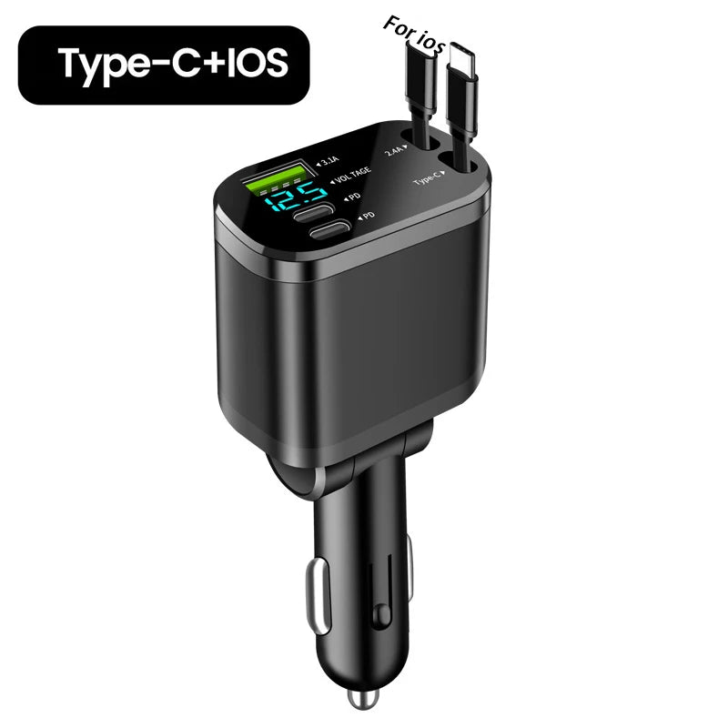 150W 5IN1 Retractable Car Charger Fast Charging Cord USB Cigarette Lighter Adapter for Iphone Samsung Car Accessories
