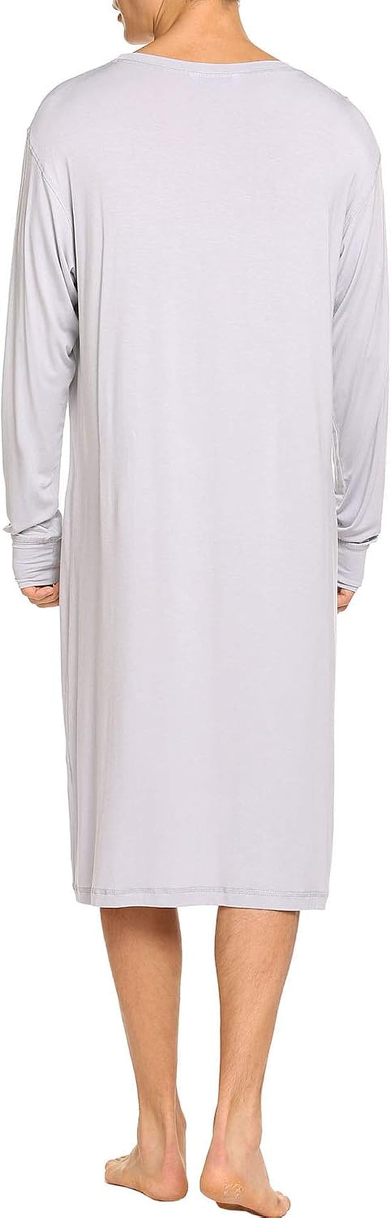 Sleepwear Mens Long Sleeve Nightshirt Long Nightgown Soft Pajamas Sleep Shirt ,Grey,Xx-Large