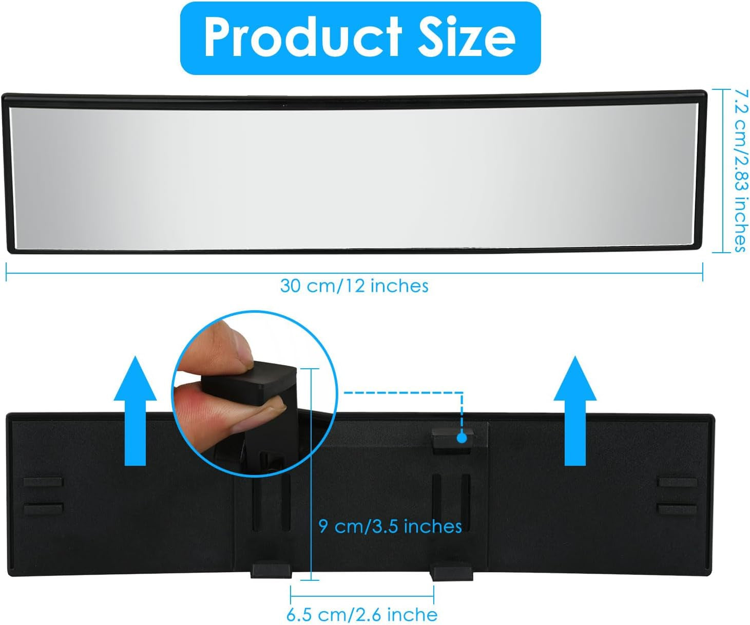 Wide Rear View Mirror Clip on 12 Inch Universal Panoramic Convex Interior Wide Angle Mirror