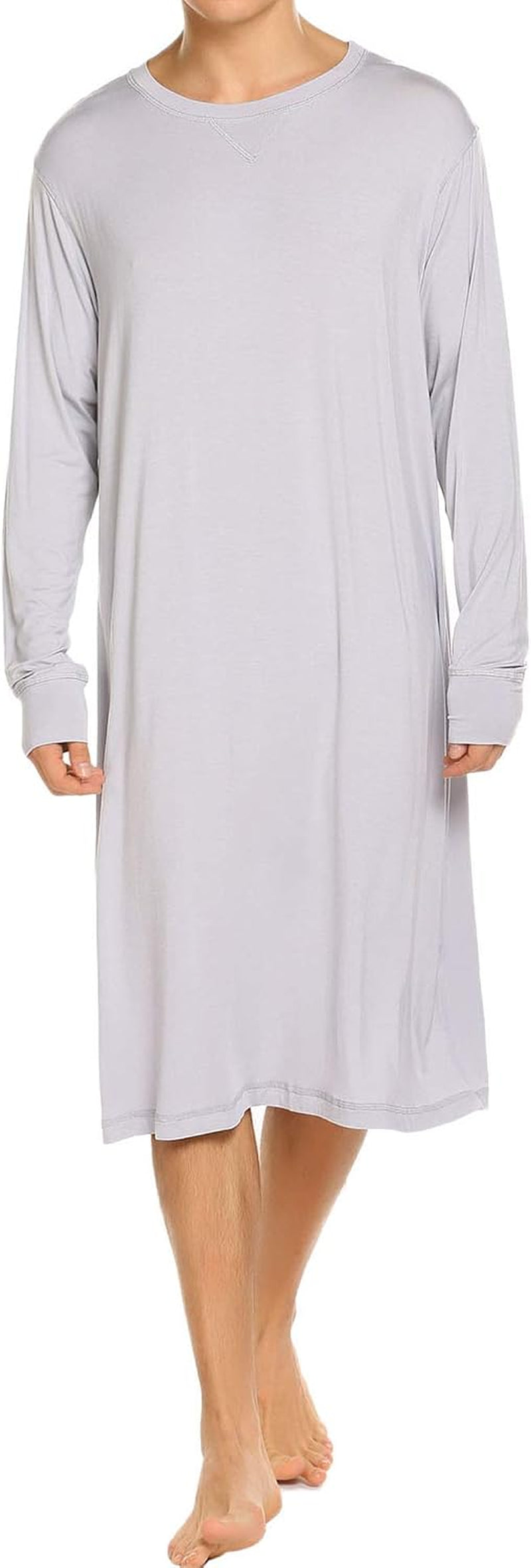Sleepwear Mens Long Sleeve Nightshirt Long Nightgown Soft Pajamas Sleep Shirt ,Grey,Xx-Large