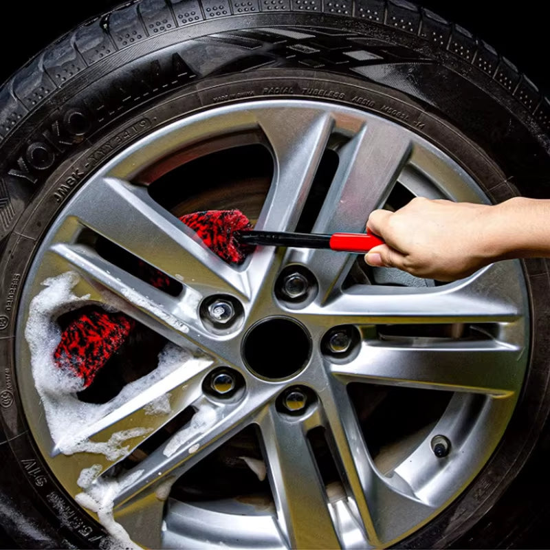Car Wheel Detailing Cleaning Brush Woolies Plush Car Rim Tire Wash Brushes Long Handle Bendable Auto Wheel Clean Tools