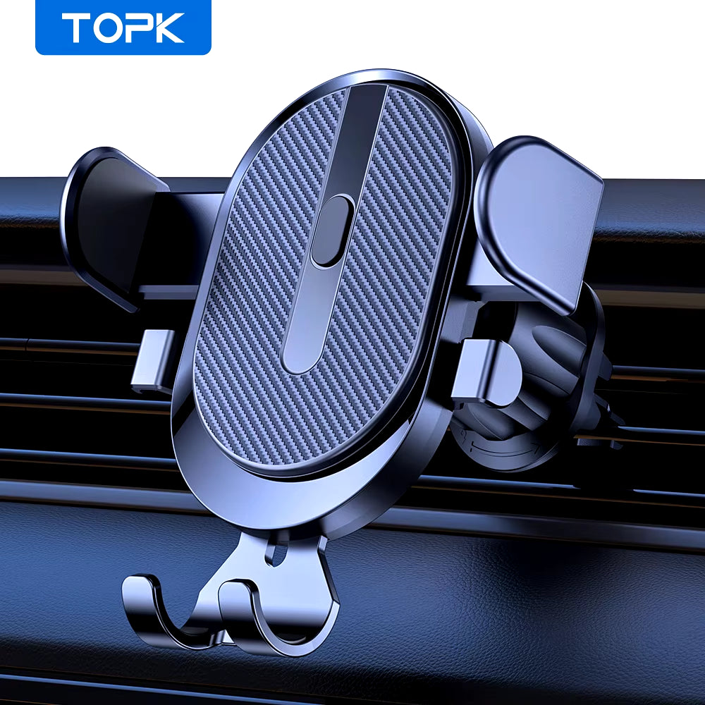 Car Phone Holder Mount, TOPK 2023 Upgrade Auto Locking  Phone Holder with Hook Clip for Car Air Vent for Iphone Samsung