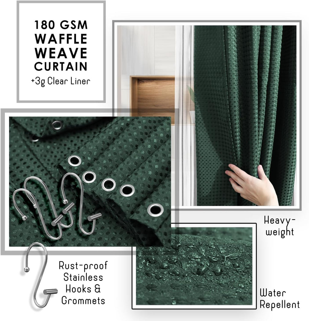 Bathroom Accessories Set - Bathroom Set, Bathroom Sets with Shower Curtain and Rugs, Shower Curtain Set with Bathroom Trash Can - Green - 22PC | 22 Piece Hunter Green Bathroom Accessories Set with Toothbrush Holder, Soap Dispenser, Soap Dish, Toilet Brush, and Trash Can