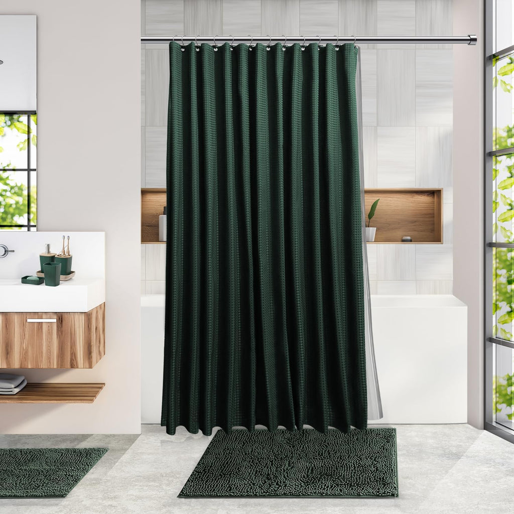 Bathroom Accessories Set - Bathroom Set, Bathroom Sets with Shower Curtain and Rugs, Shower Curtain Set with Bathroom Trash Can - Green - 22PC | 22 Piece Hunter Green Bathroom Accessories Set with Toothbrush Holder, Soap Dispenser, Soap Dish, Toilet Brush, and Trash Can