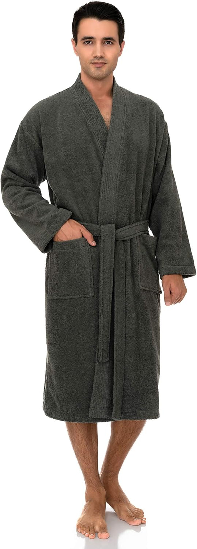 Mens Robe Cotton Terry Cloth Bathrobe Soft Kimono Towel Bath Robe for Men XS to 4X
