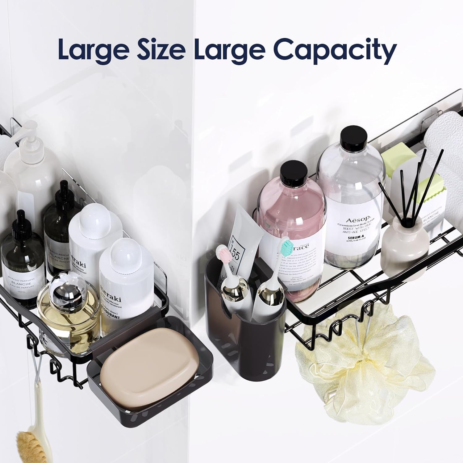7-Pack Shower Caddy Adhesive,Stainless Steel Shower Organizer Shelf | Rustproof, with Soap Dish Toothbrush Holder, Large Capacity, No-Drill Rack Bathroom Storage Accessories, 24 Hooks, Home Decor