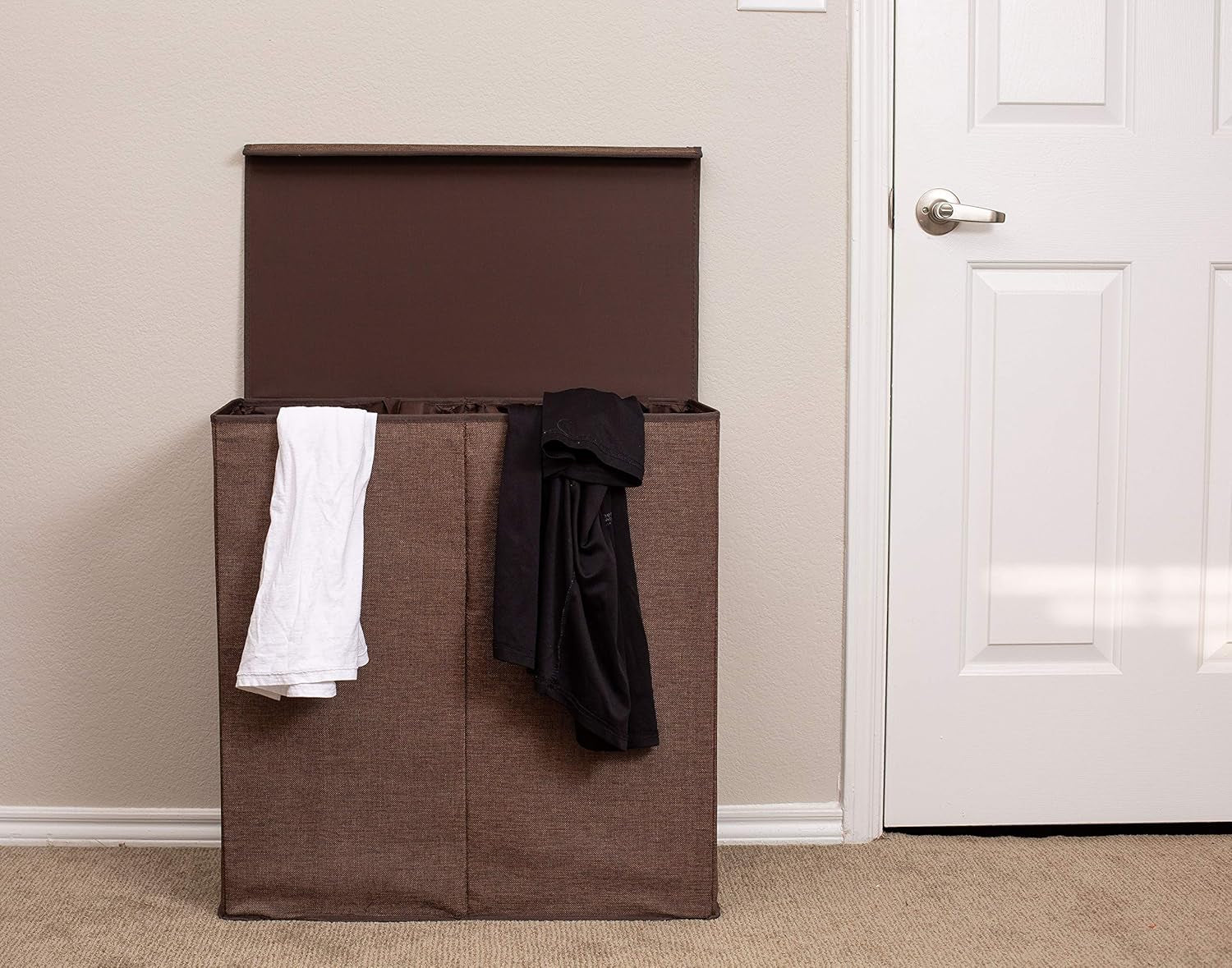 Laundry Hamper with Lid | Removable Bags for Sorting Clothes | Sectioned Laundry Basket for Bedroom & Bathroom | Collapsible Storage Bin with Cover | Double, Brown