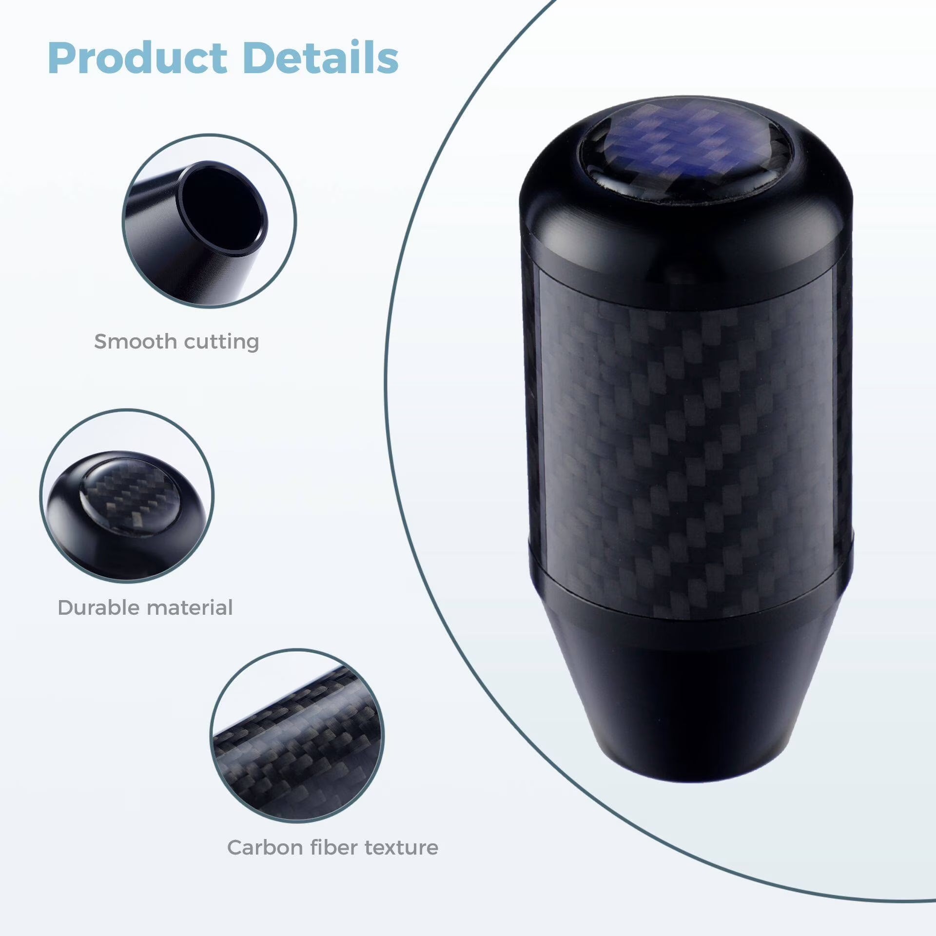 Aluminum Carbon Fiber Shift Knob, Weighted Alloy Gear Shift Handle Lever Knob Fit Most Manual Automatic Vehicles with 3 Threaded Adapters, 8Mm 10Mm 12Mm