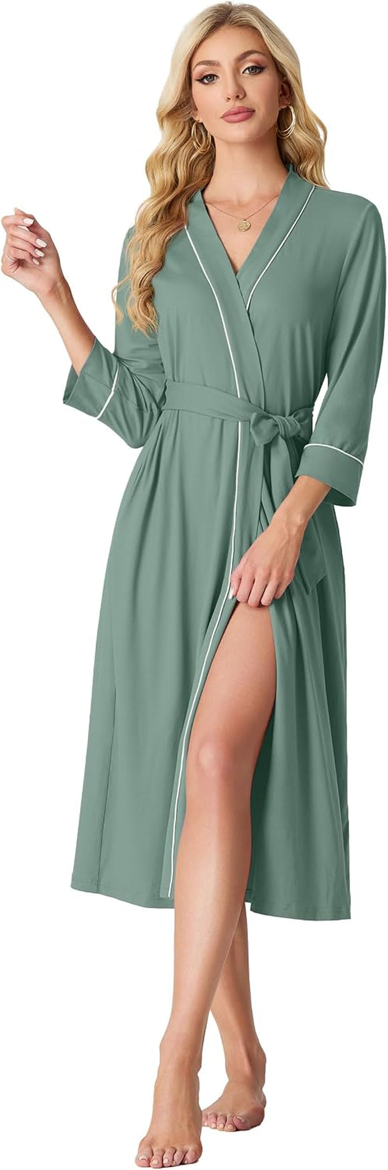 The Signature Lounge Robe | 3/4 Sleeve Lightweight Knit with Pockets (XS–4XL) Gracefully breathable for spa days, travel, and effortless home elegance.