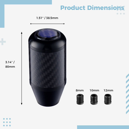 Aluminum Carbon Fiber Shift Knob, Weighted Alloy Gear Shift Handle Lever Knob Fit Most Manual Automatic Vehicles with 3 Threaded Adapters, 8Mm 10Mm 12Mm