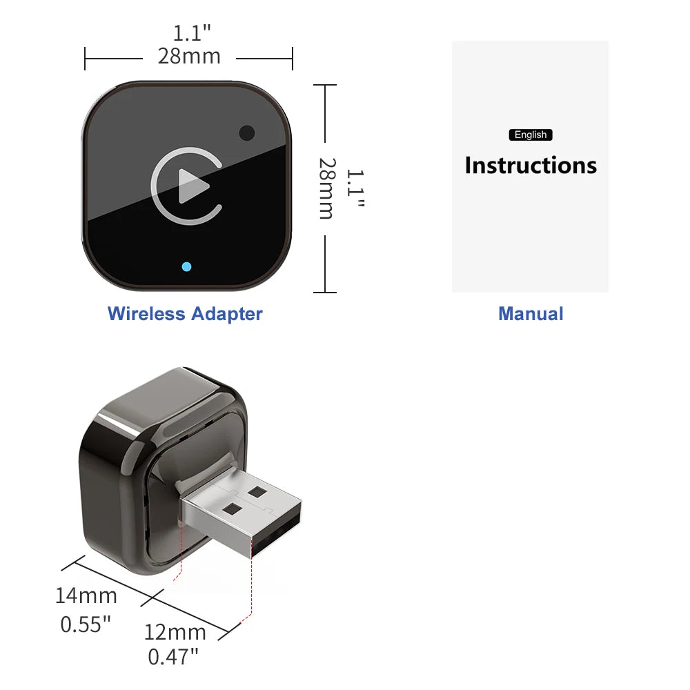 Wireless Carplay Android Auto Adapter Dongle USB Smart Mini Box Plug & Play Universal for VW Toyota Nissan Honda Ford Benz KA05