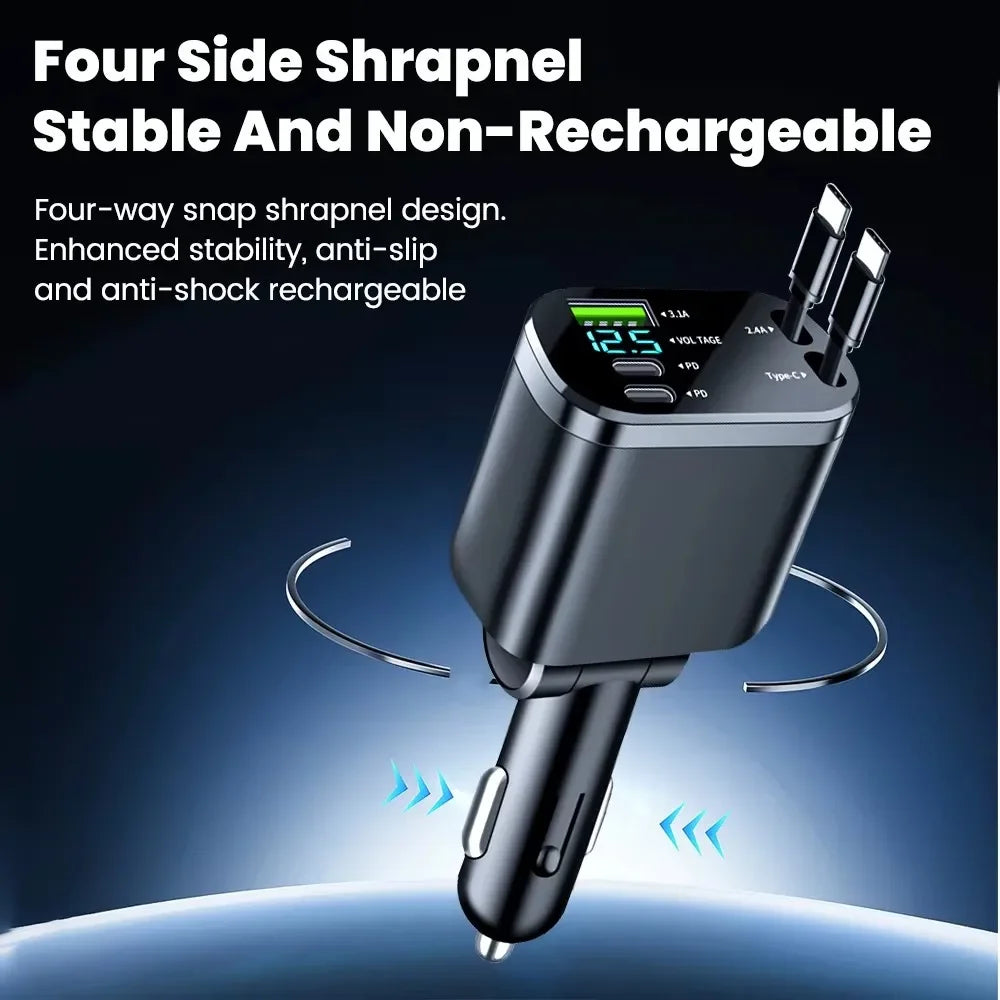 150W 5IN1 Retractable Car Charger Fast Charging Cord USB Cigarette Lighter Adapter for Iphone Samsung Car Accessories