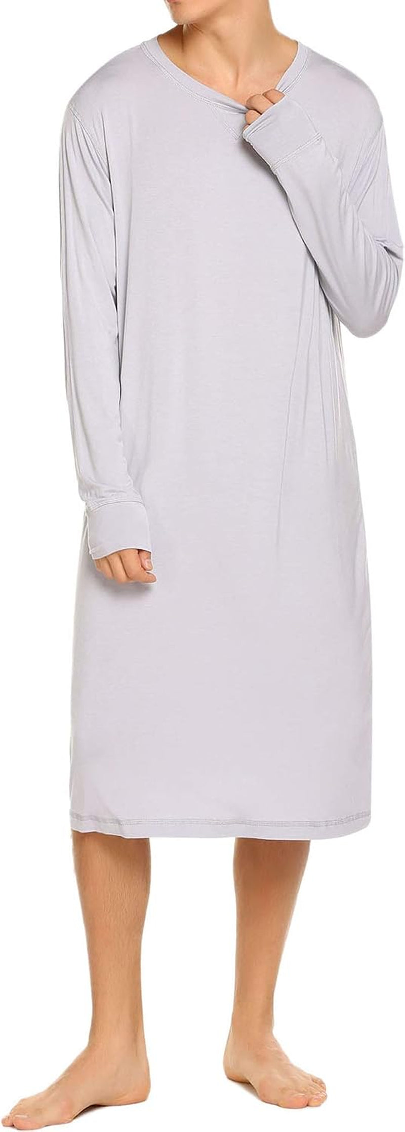 Sleepwear Mens Long Sleeve Nightshirt Long Nightgown Soft Pajamas Sleep Shirt ,Grey,Xx-Large