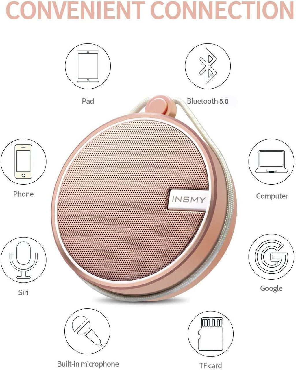  Waterproof Shower Bluetooth Speakers Portable Small Speaker | Speakers Bluetooth Wireless,Loud Clear Sound,Support TF Card,Suction Cup,For Outdoor Kayak Canoe Beach Gift Pink