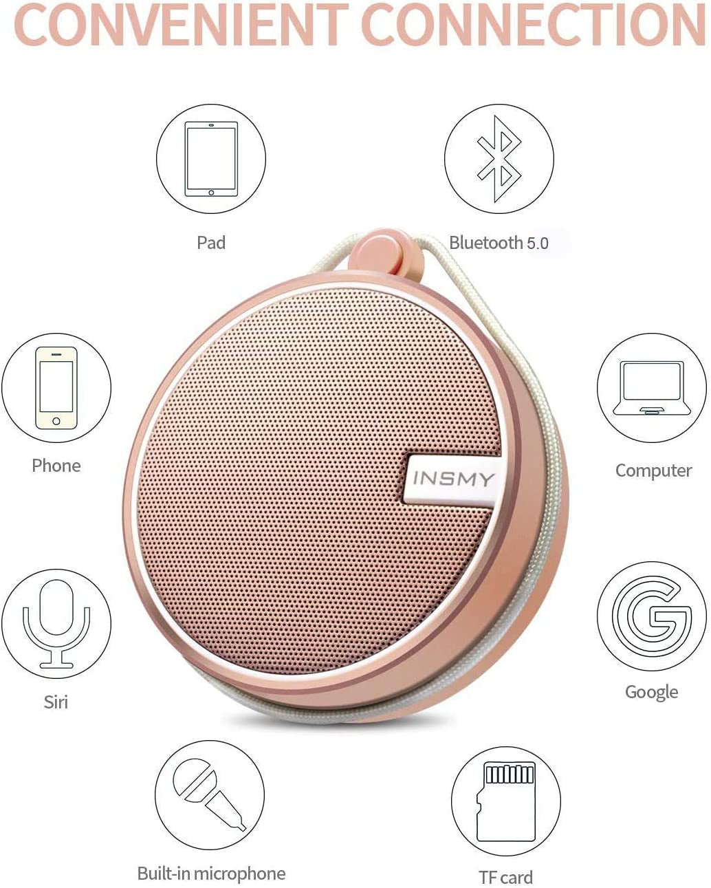  Waterproof Shower Bluetooth Speakers Portable Small Speaker | Speakers Bluetooth Wireless,Loud Clear Sound,Support TF Card,Suction Cup,For Outdoor Kayak Canoe Beach Gift Pink