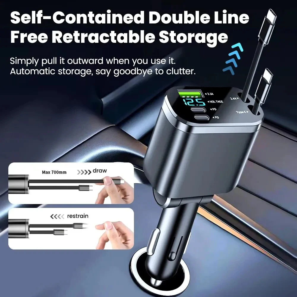 150W 5IN1 Retractable Car Charger Fast Charging Cord USB Cigarette Lighter Adapter for Iphone Samsung Car Accessories