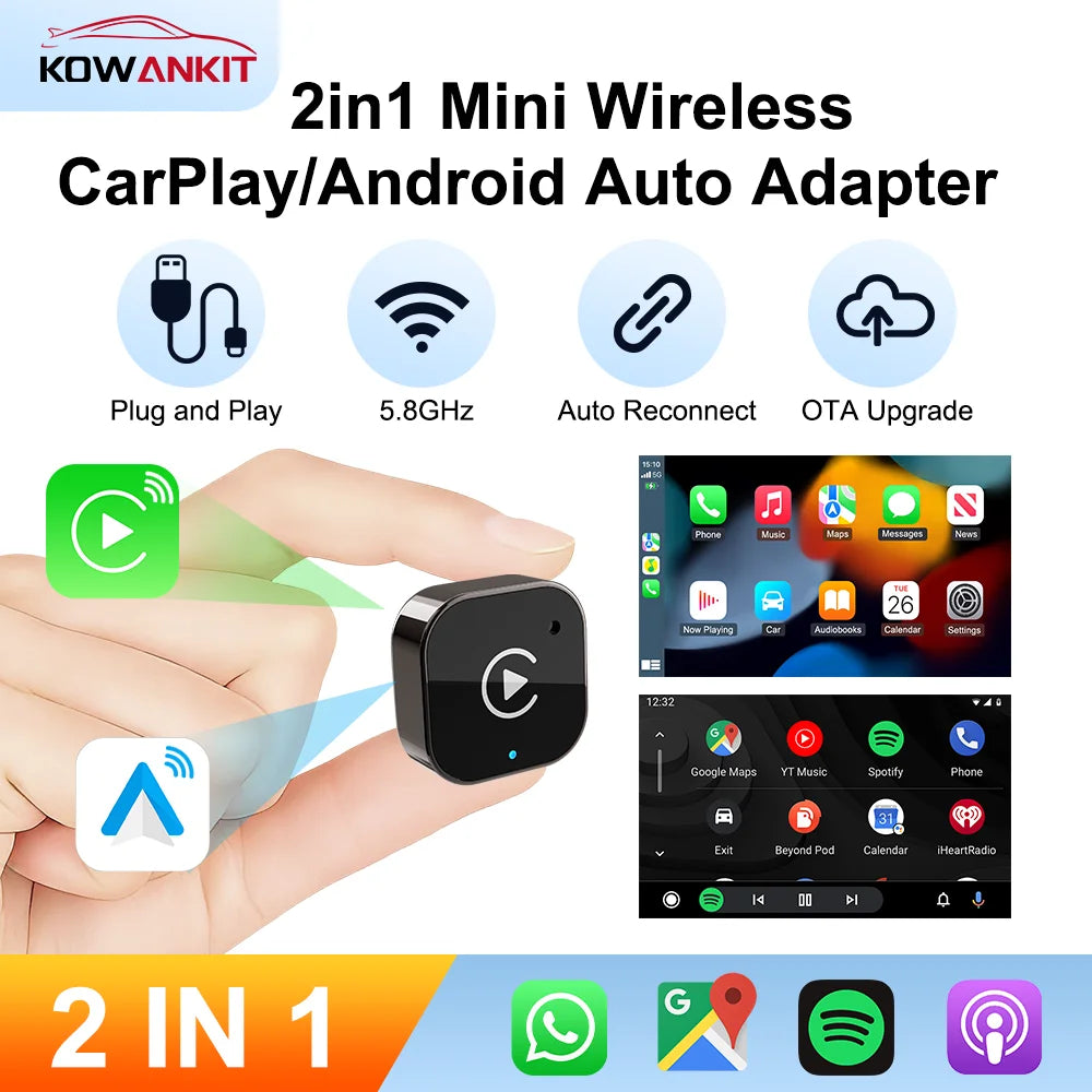 Wireless Carplay Android Auto Adapter Dongle USB Smart Mini Box Plug & Play Universal for VW Toyota Nissan Honda Ford Benz KA05