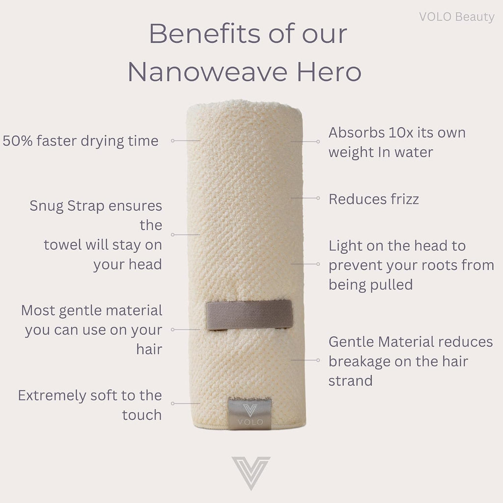 Hero Hair Towel - Ultra Soft Nanoweave™ Microfiber for Quick Drying & Frizz Control - Large Wrap with Secure Strap in Luna Gray