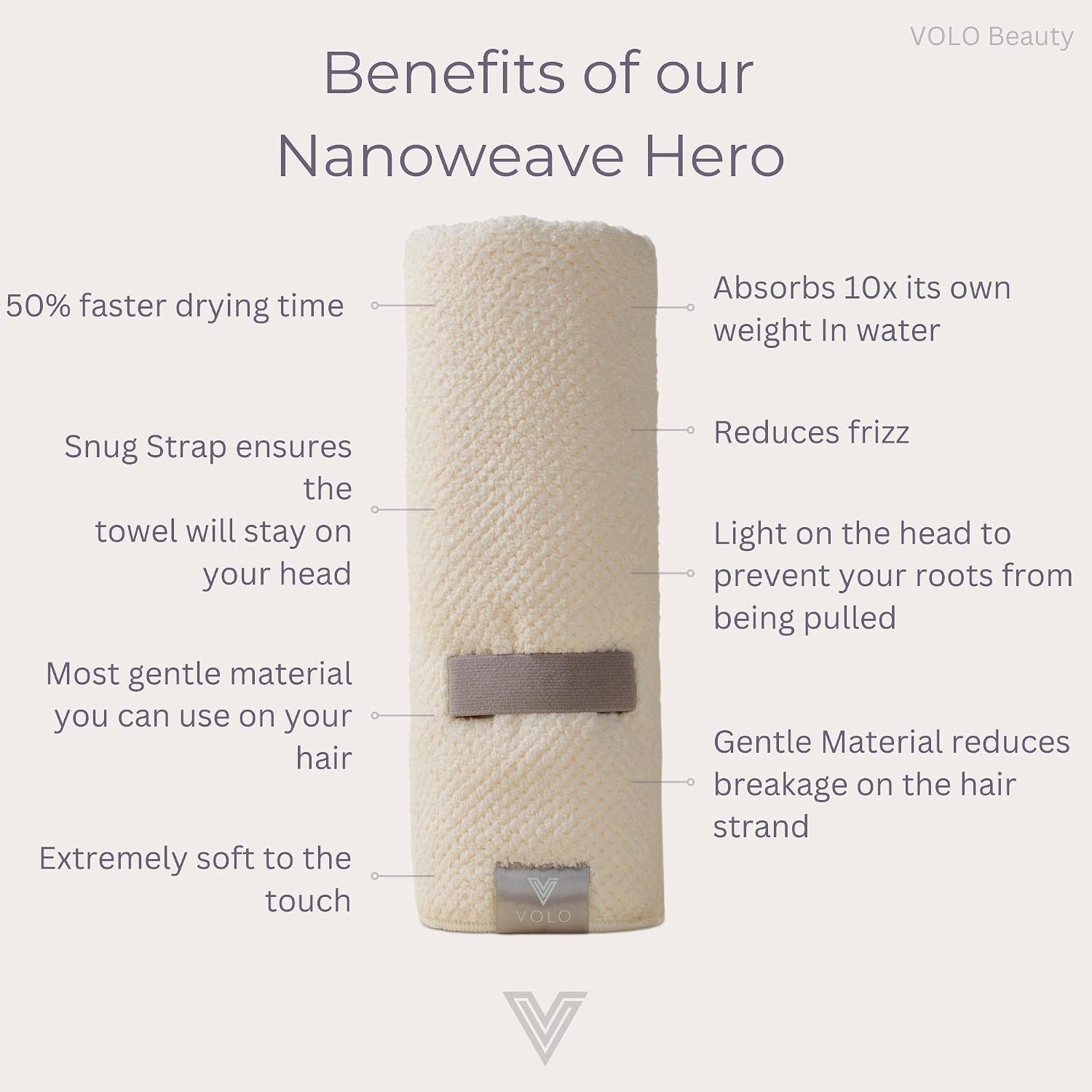 Hero Hair Towel - Ultra Soft Nanoweave™ Microfiber for Quick Drying & Frizz Control - Large Wrap with Secure Strap in Luna Gray