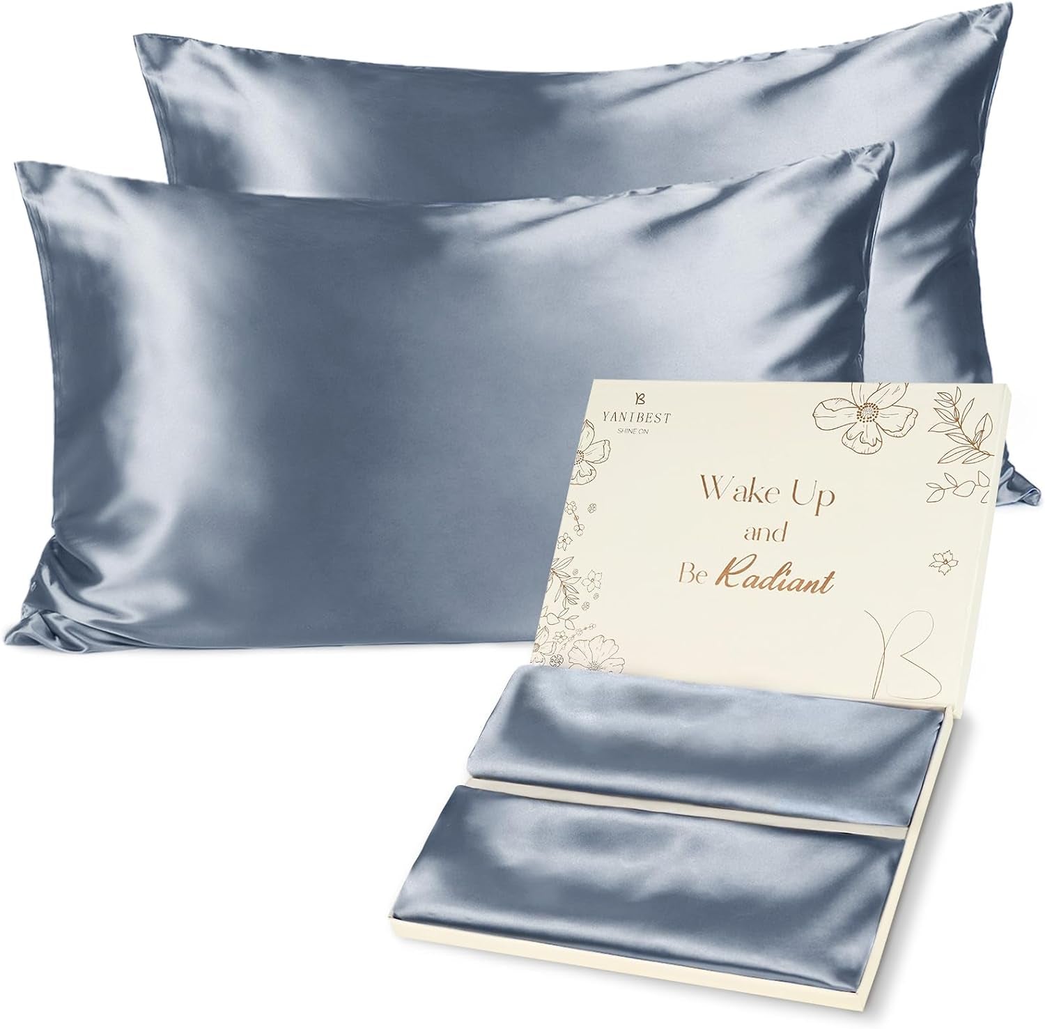 2 Pack Satin Pillowcase, for Hair and Skin with Zipper | Silk Feeling Pillow Cases Set of 2, Standard Queen, King, Exquisite Packaging for Women Men