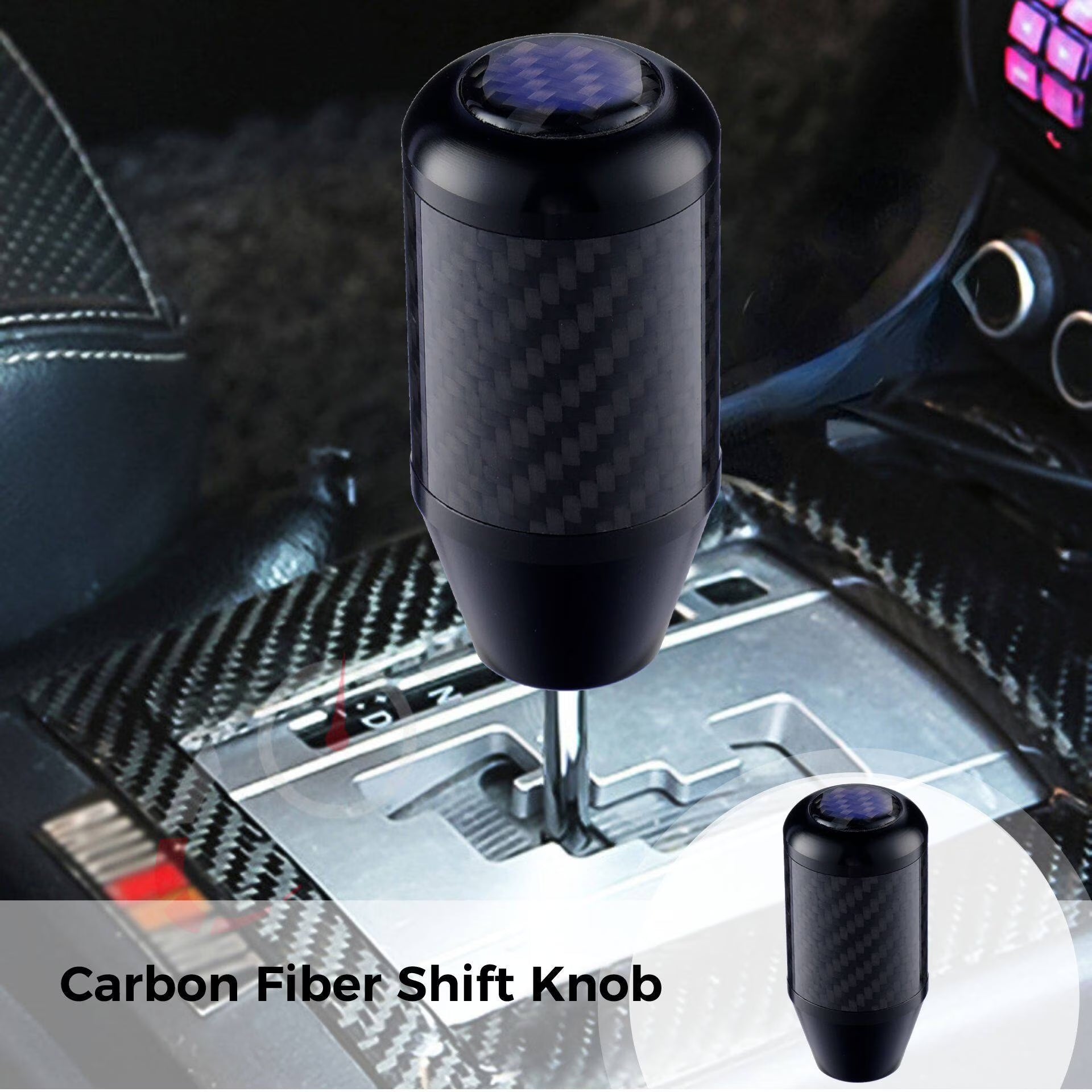 Aluminum Carbon Fiber Shift Knob, Weighted Alloy Gear Shift Handle Lever Knob Fit Most Manual Automatic Vehicles with 3 Threaded Adapters, 8Mm 10Mm 12Mm