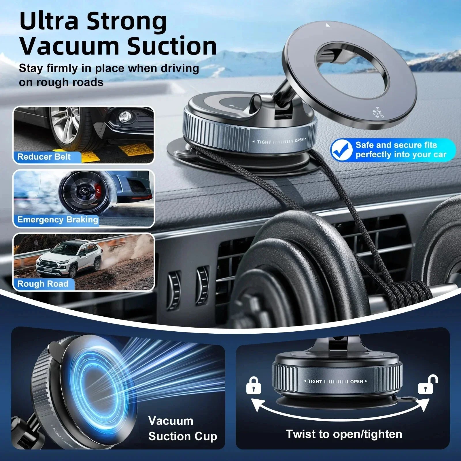 Magnetic Vacuum Car Phone Holder 360° Rotation Suction Cup Navigation Stand Bracket Car Holder for Bath/Car Universal NEW