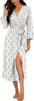 Robes for Women 3/4 Sleeve Long Bath Robe XS-4XL | V-Neck Knit Bathrobe with Pockets, Lightweight, Soft, Breathable Robes for Shower, Spa, Travel, Home, Party, Nursing