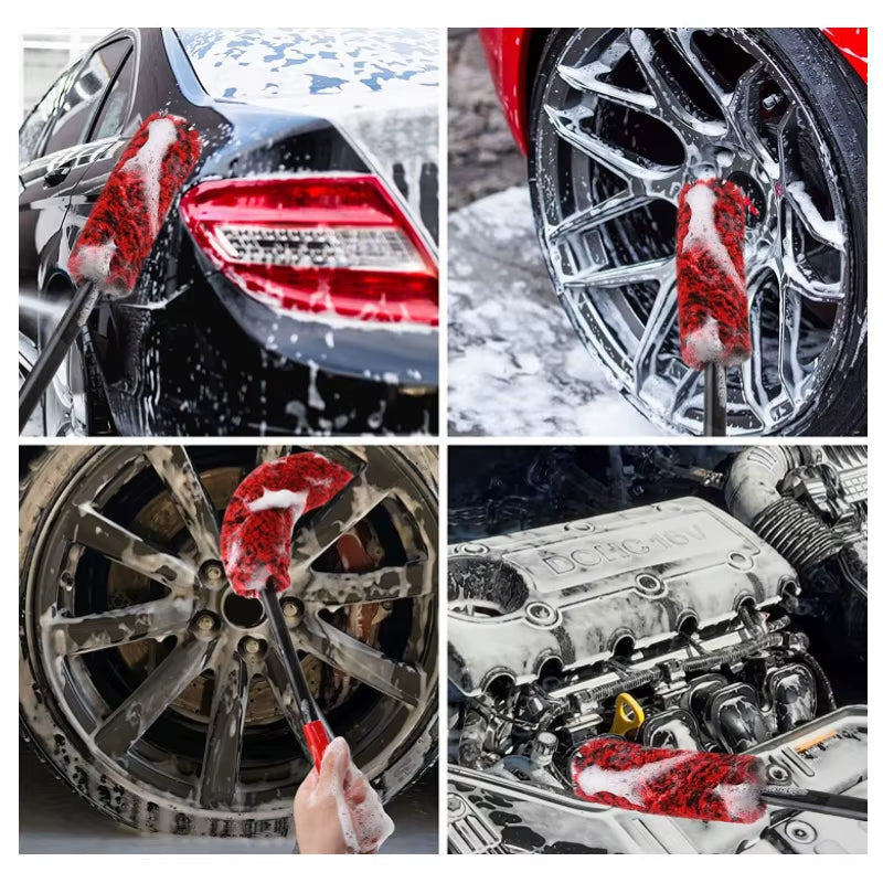Car Wheel Detailing Cleaning Brush Woolies Plush Car Rim Tire Wash Brushes Long Handle Bendable Auto Wheel Clean Tools