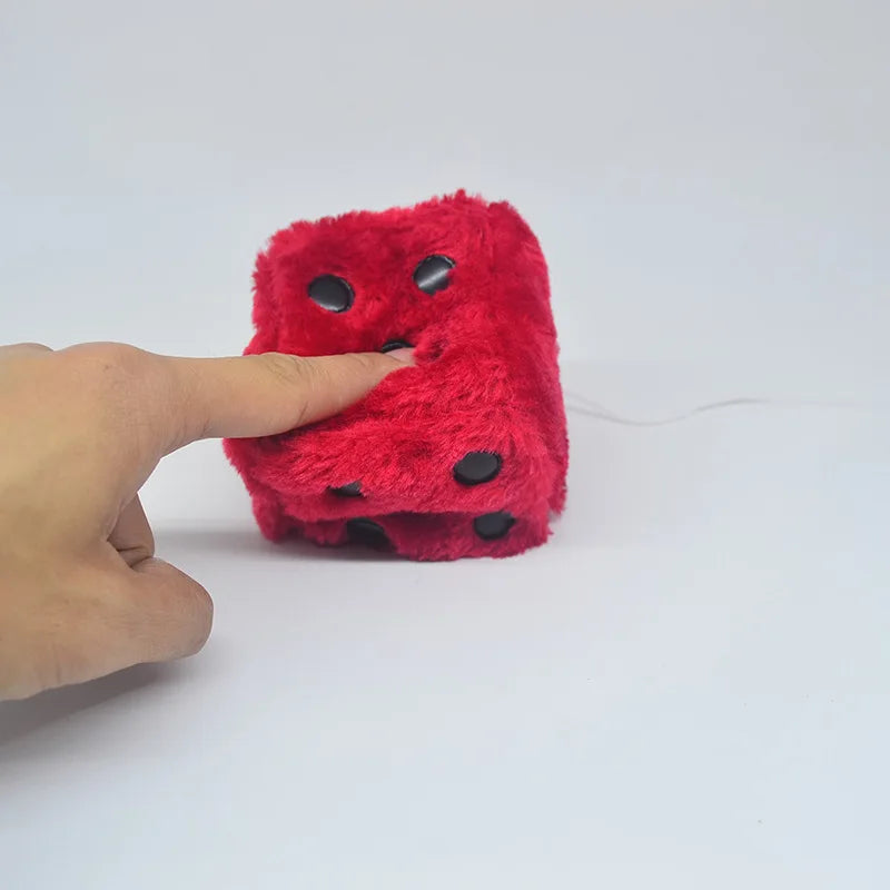 Pair of Retro Square Mirror Hanging Couple Fuzzy Plush Dice with Dots for Car Decoration