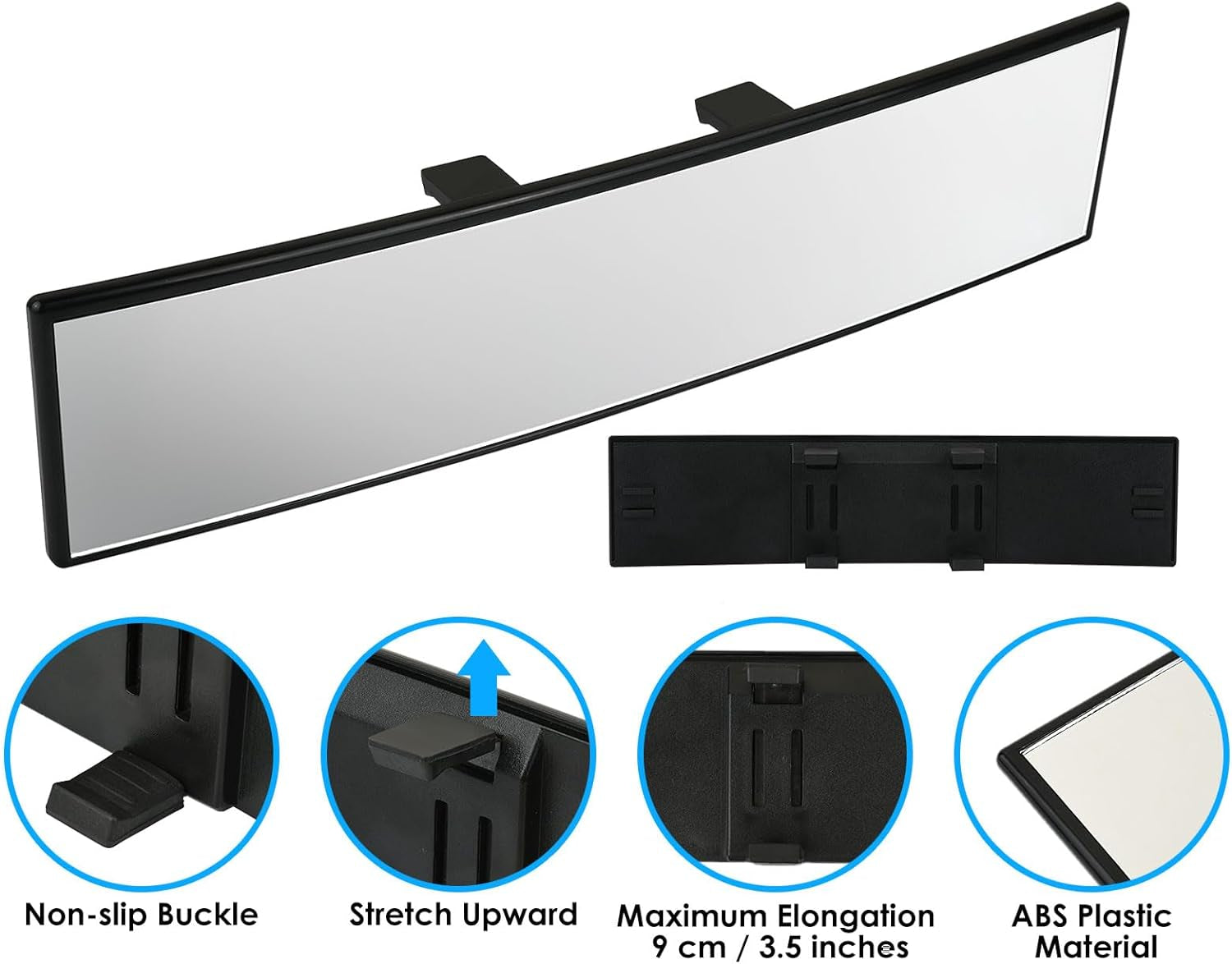 Wide Rear View Mirror Clip on 12 Inch Universal Panoramic Convex Interior Wide Angle Mirror