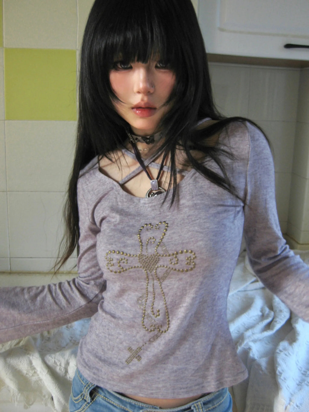 Knitted Long Sleeve V Neck