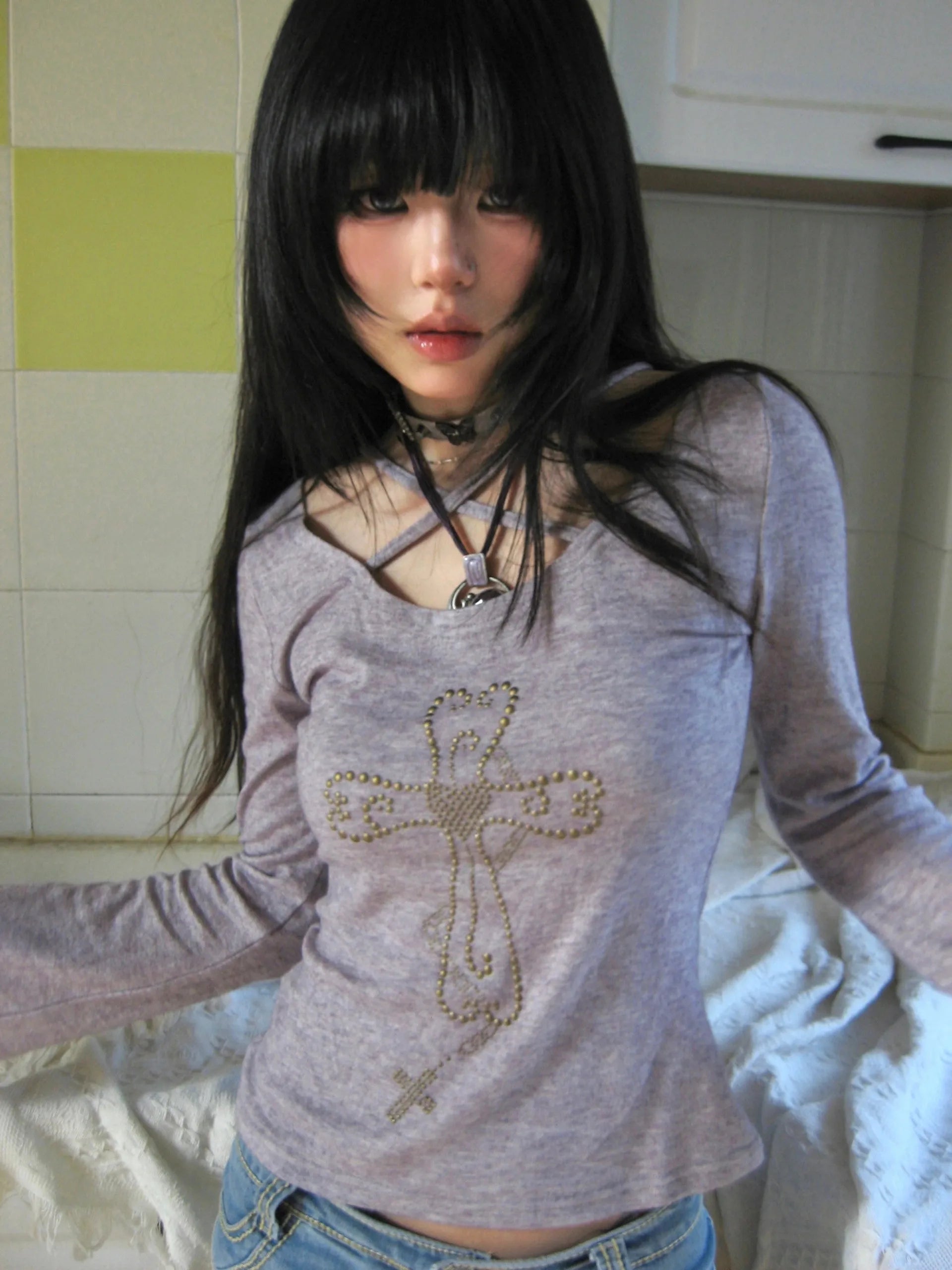 Knitted Long Sleeve V Neck