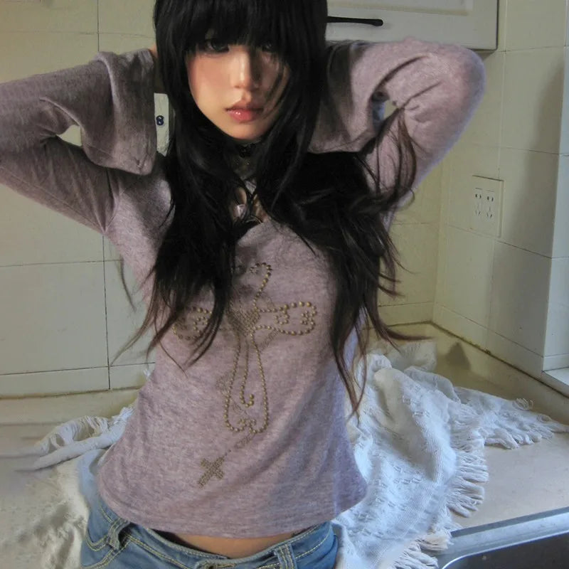 Knitted Long Sleeve V Neck