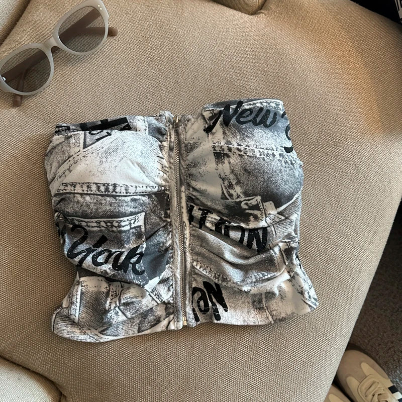 Camo Denim Tube Top