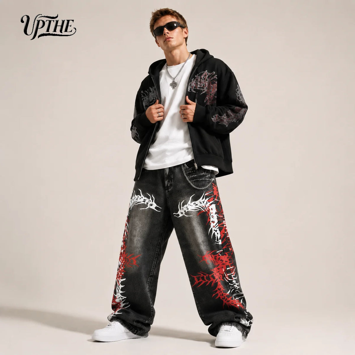 Y2K Punk Centipede Skeleton Baggy Jeans