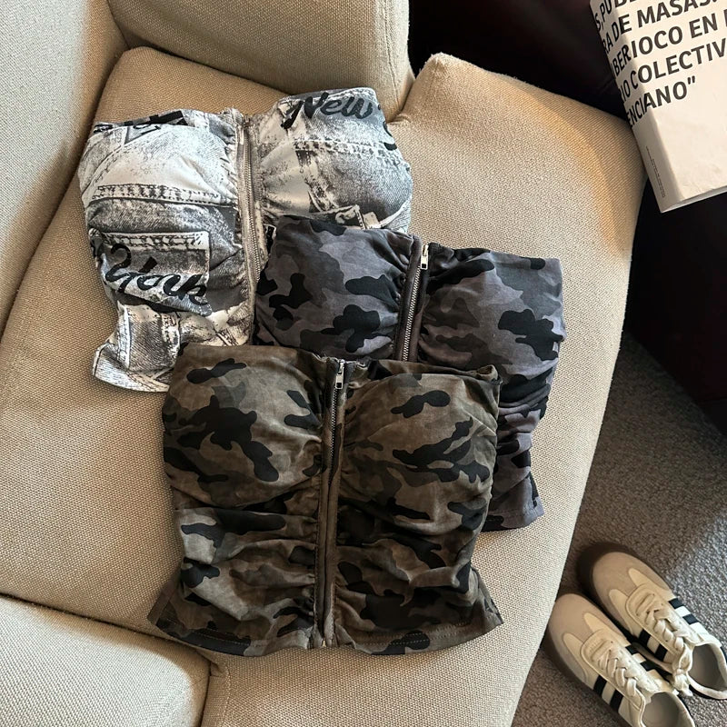 Camo Denim Tube Top
