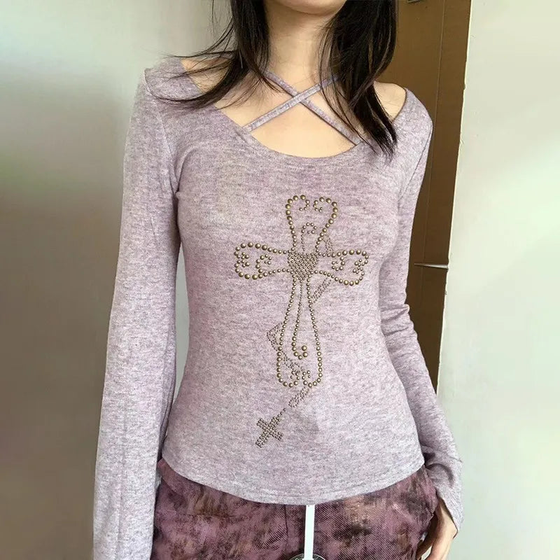 Knitted Long Sleeve V Neck