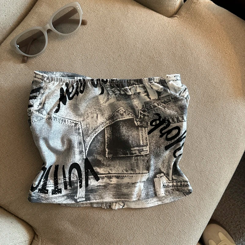 Camo Denim Tube Top