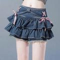 Bow Ribbon Denim Skirt