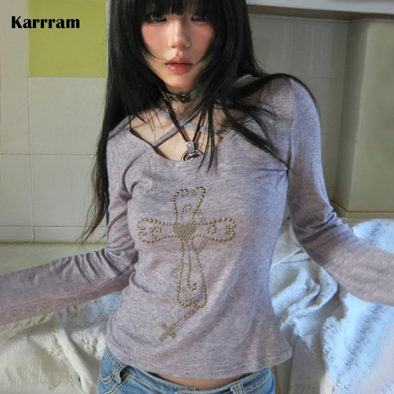 Knitted Long Sleeve V Neck