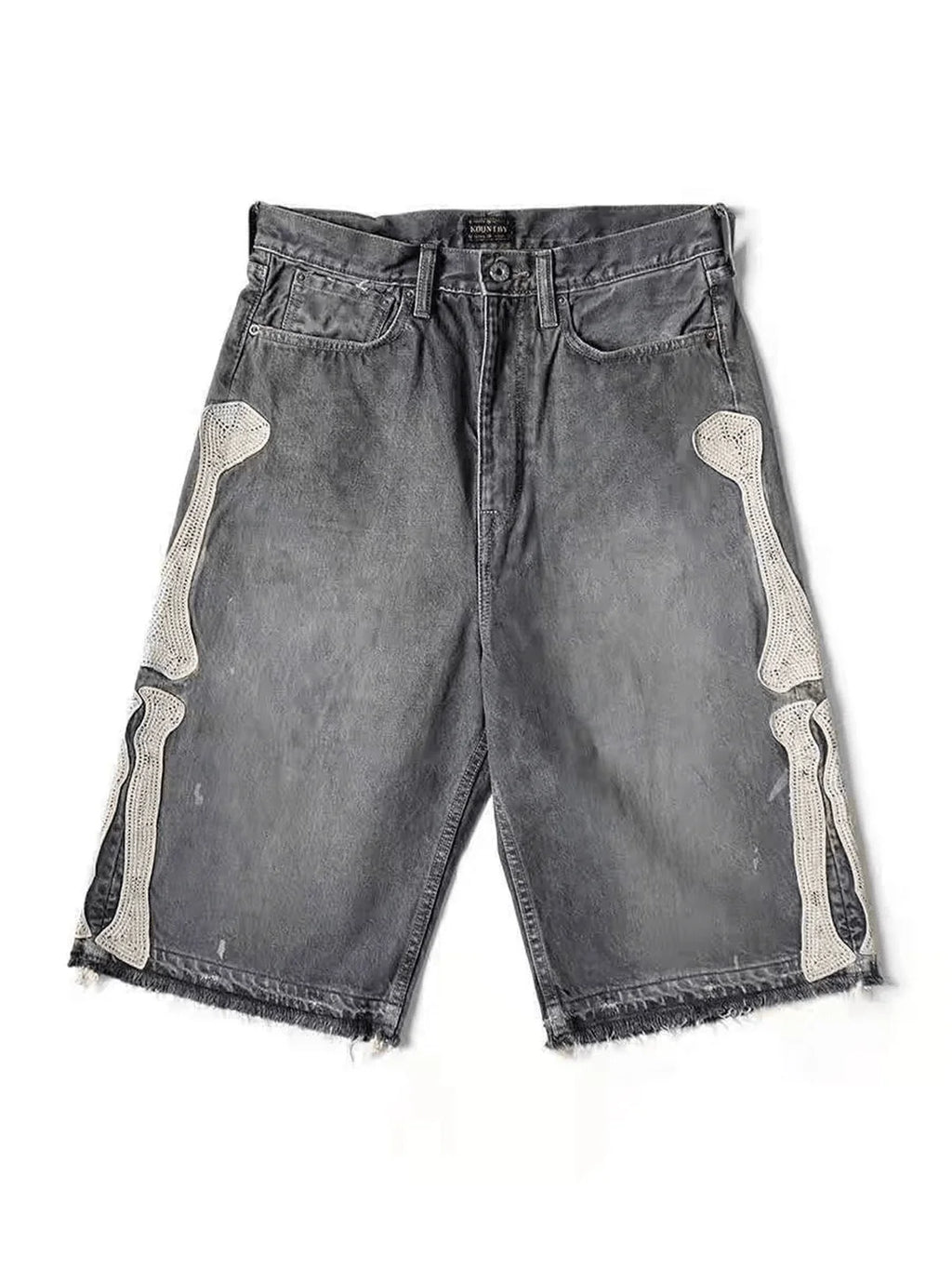 Embroidered Bone Denim Shorts