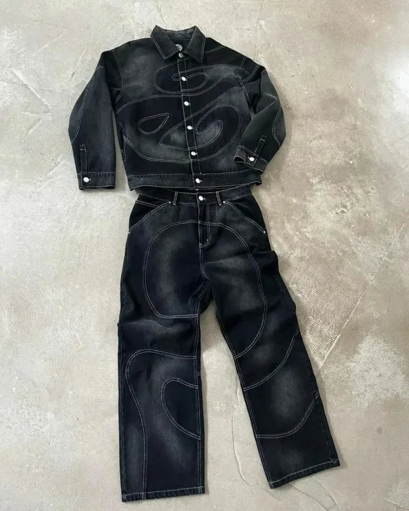 Embroidered Jacket + Jeans Two-Piece Set