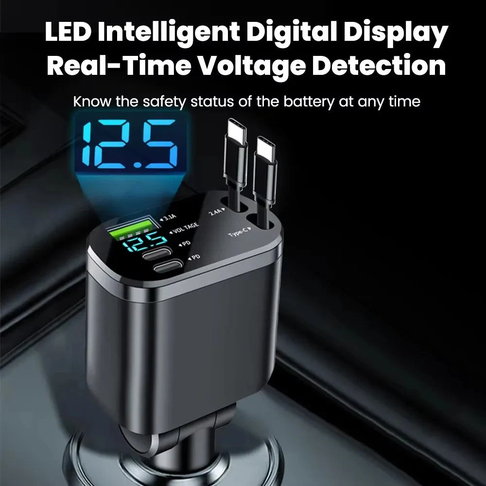 150W 5IN1 Retractable Car Charger Fast Charging Cord USB Cigarette Lighter Adapter for Iphone Samsung Car Accessories