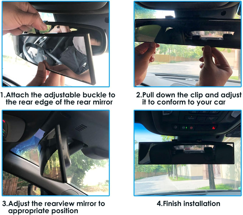 Wide Rear View Mirror Clip on 12 Inch Universal Panoramic Convex Interior Wide Angle Mirror