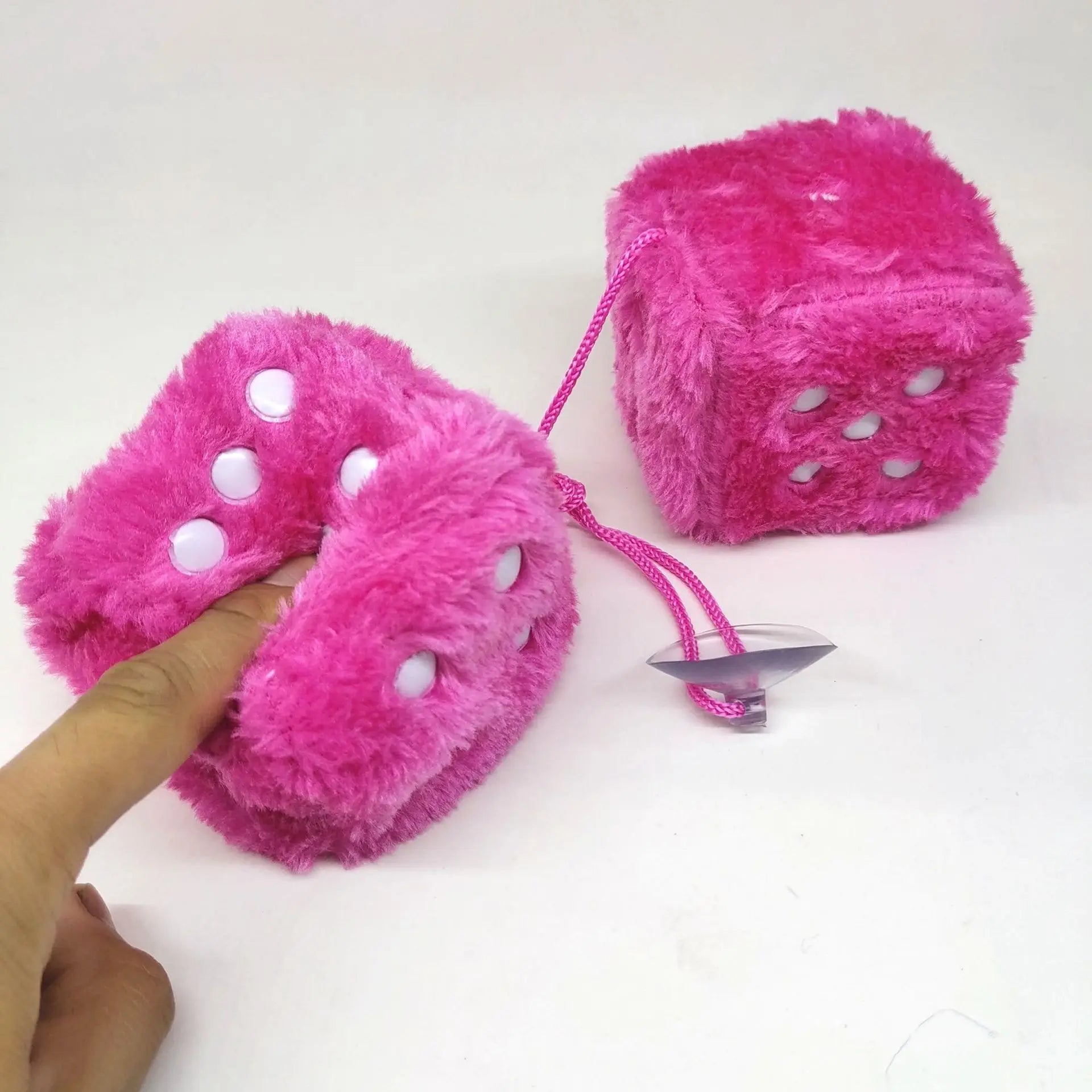 Pair of Retro Square Mirror Hanging Couple Fuzzy Plush Dice with Dots for Car Decoration