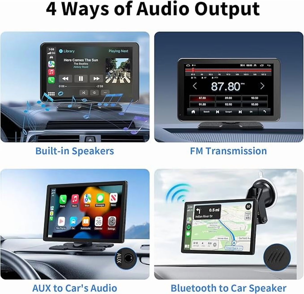 Carplay Screen for Car, 9'' Wireless Carplay & Android Auto - Smart Portable Touchscreen with Bluetooth/Fm, Mirror Link, Voice Control, GPS Navigation, Hands-Free Calling, Plug & Play Car Play Screen