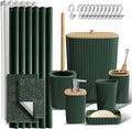 Bathroom Accessories Set - Bathroom Set, Bathroom Sets with Shower Curtain and Rugs, Shower Curtain Set with Bathroom Trash Can - Green - 22PC | 22 Piece Hunter Green Bathroom Accessories Set with Toothbrush Holder, Soap Dispenser, Soap Dish, Toilet Brush, and Trash Can