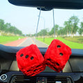 Pair of Retro Square Mirror Hanging Couple Fuzzy Plush Dice with Dots for Car Decoration