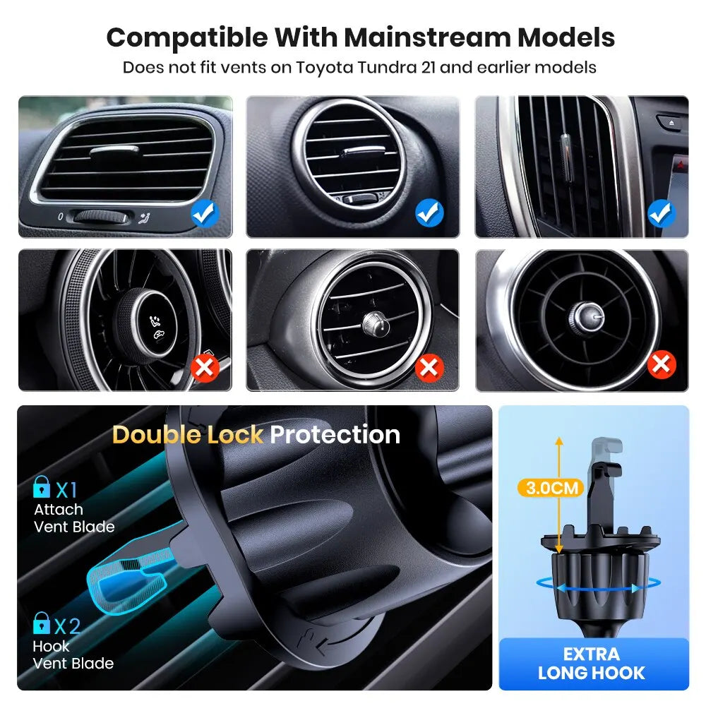 Car Phone Holder Mount, TOPK 2023 Upgrade Auto Locking  Phone Holder with Hook Clip for Car Air Vent for Iphone Samsung