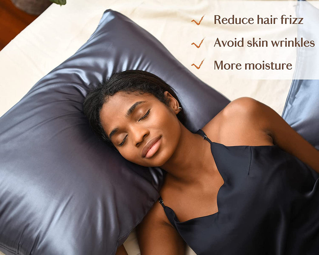 2 Pack Satin Pillowcase, for Hair and Skin with Zipper | Silk Feeling Pillow Cases Set of 2, Standard Queen, King, Exquisite Packaging for Women Men